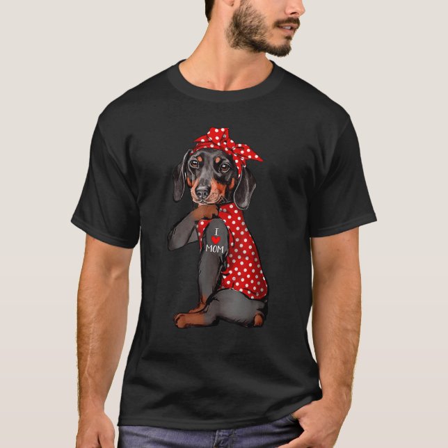 I Liebe Mama Tattoo Funny Dackel Hunde Trageband T-Shirt (Vorderseite)