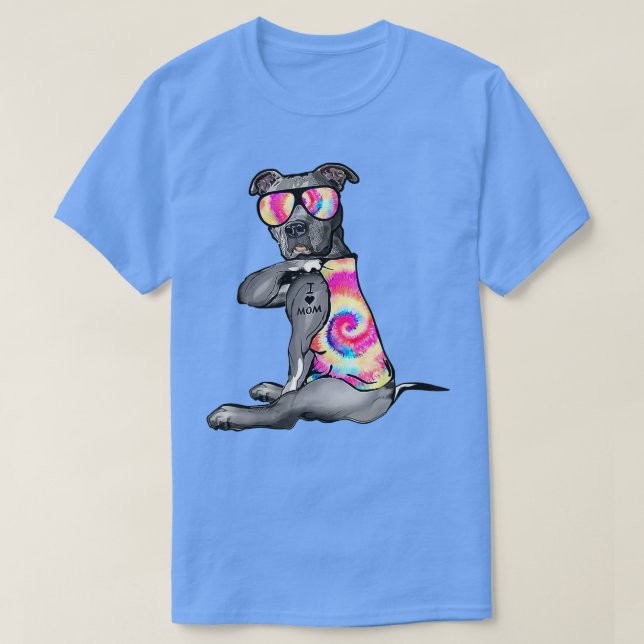 I Liebe Mama Tattoo Pitbull Gefärbte Krawatte Band T-Shirt (Design vorne)