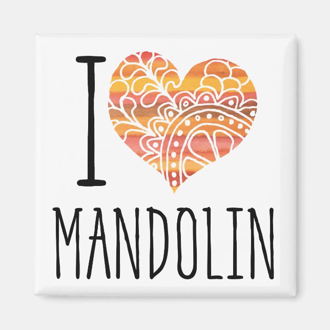 I Liebe Mandolin Orange Mandala Herz Magnet (Vorne)