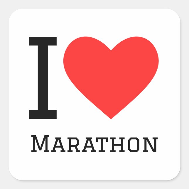 I Liebe Marathon Quadratischer Aufkleber (Vorderseite)