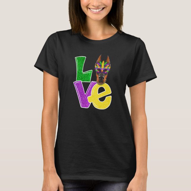 I Liebe Mardi Gras Costume Doberman Doppy Puppy Lo T-Shirt (Vorderseite)
