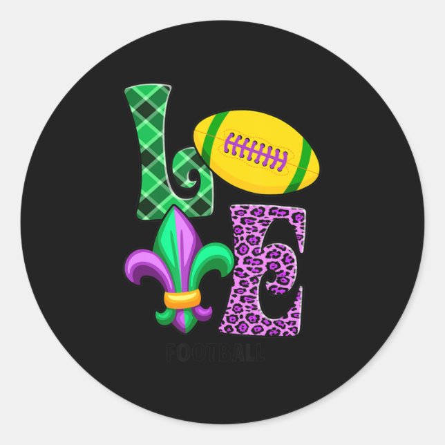I Liebe Mardi Gras Football Kariert Leopard Männer Runder Aufkleber (Vorderseite)