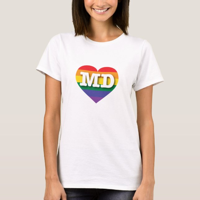 I Liebe Maryland Rainbow Heart T-Shirt (Vorderseite)