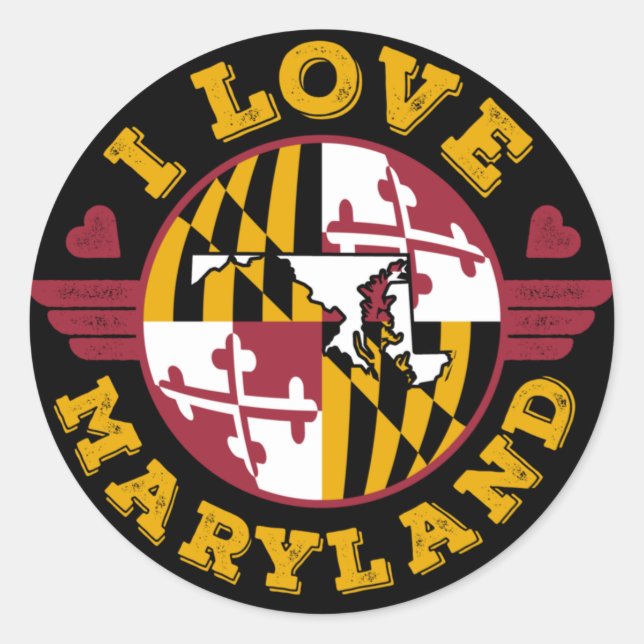 I Liebe Maryland State Flag and Map Runder Aufkleber (Vorderseite)