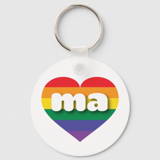 I Liebe Massachusetts Gay Pride Rainbow Heart Schlüsselanhänger (Vorderseite)