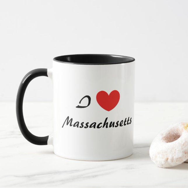 I Liebe Massachusetts Herz Typografie Kaffee Tasse (Mit Donut)