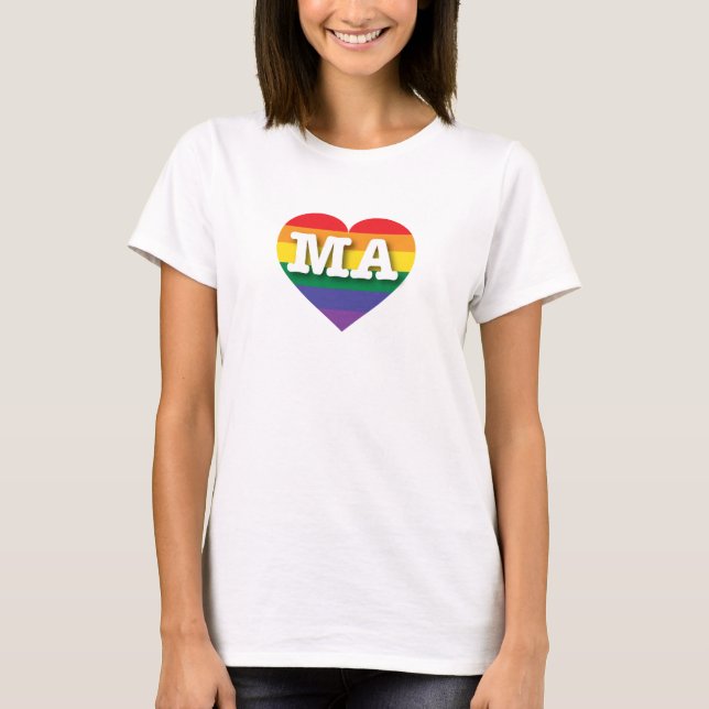 I Liebe Massachusetts Rainbow Heart T-Shirt (Vorderseite)