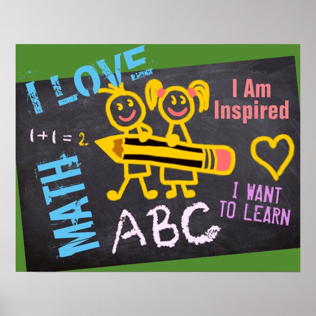 I Liebe Math Chalk Zeichnungen Blackboard Personal Poster (Vorne)