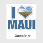 I Liebe Maui Hawaii Aufkleber<br><div class="desc">Ich Liebe Maui Hawaii Aufkleber mit einem niedlichen, herzförmigen Foto des blauen Hawaiianischen Ozeans und grünen Bergen. Schöne Küstengewässer machen mich glücklich im Sommerurlaub. Niedliches Design der Halb-Sake-Fotografie mit Windmühlen auf einem Hügel.</div>