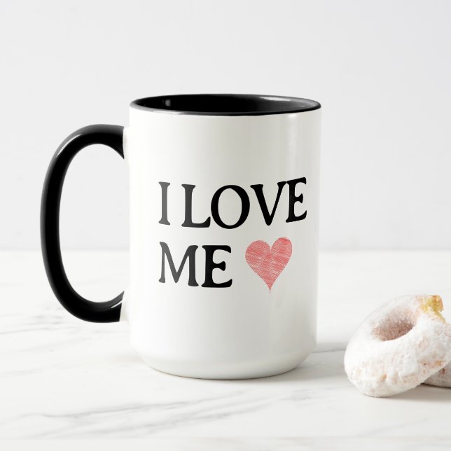 I LIEBE ME mit Scribble Red Heart - Anpassbar Tasse (Mit Donut)