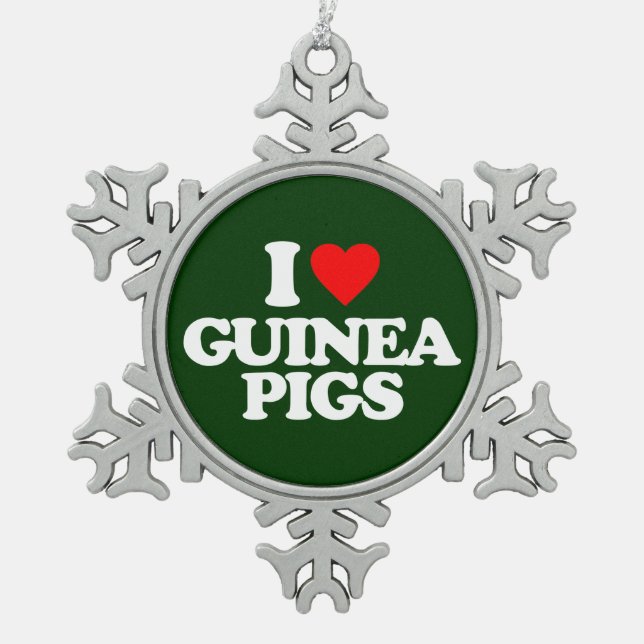 I LIEBE-MEERSCHWEINCHEN SCHNEEFLOCKEN Zinn-Ornament (Vorderseite)