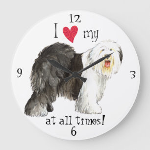 I Liebe mein alter englischer Schäferhund Große Wanduhr