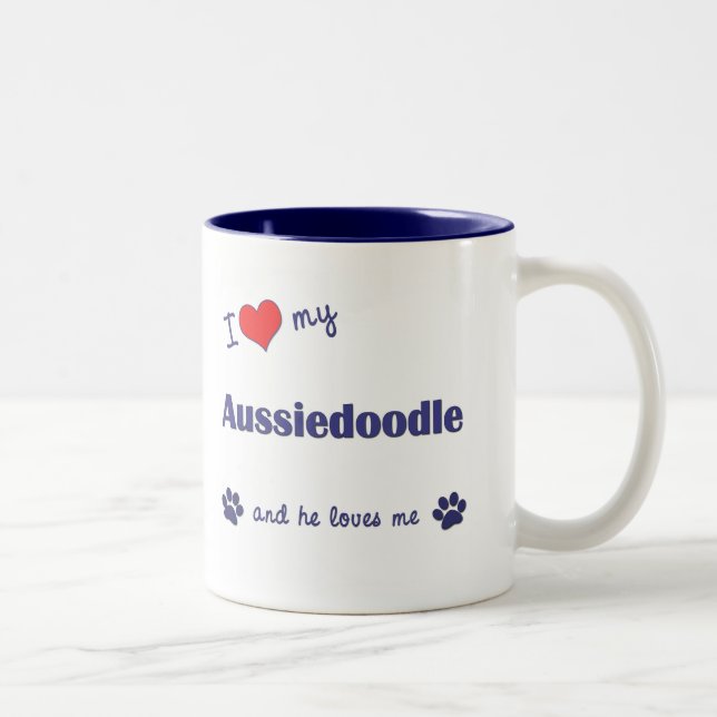 I Liebe mein Aussiedoodle (männlicher Hund) Zweifarbige Tasse (Rechts)