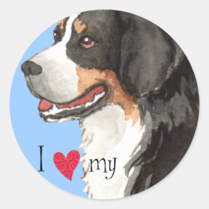 I Liebe mein Bernese Gebirgshund Runder Aufkleber