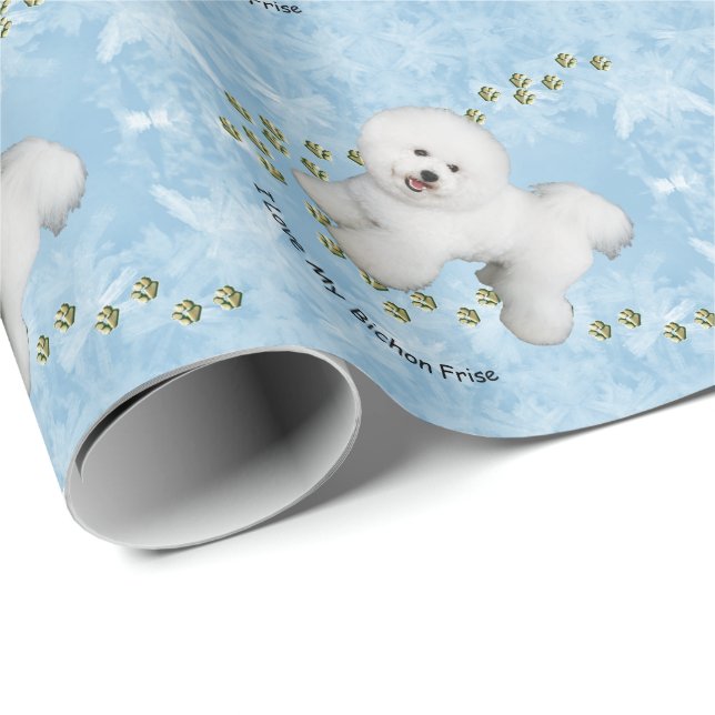 I Liebe mein Bichon Frise auf blauem Kristall Geschenkpapier (Rolleneckpunkt)