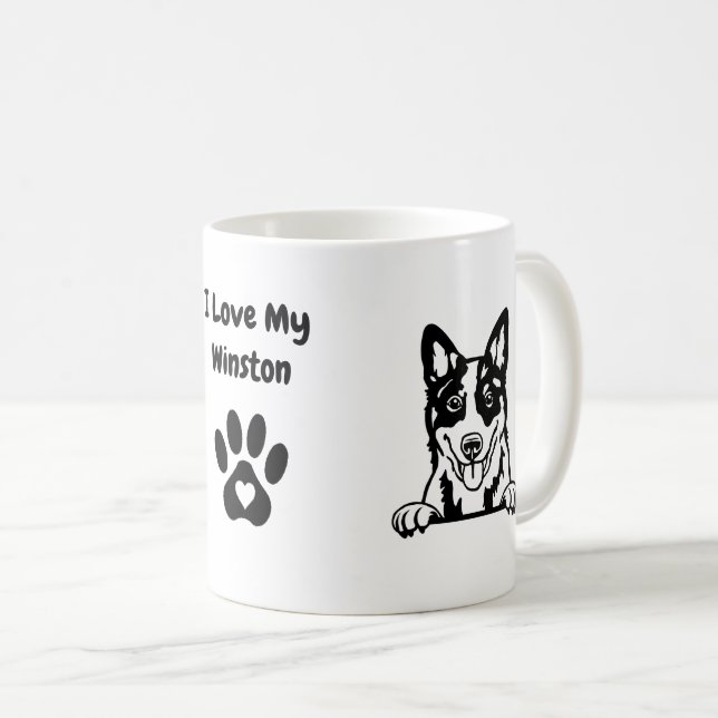 I Liebe mein BLAUE HEELER | Name und Paw Print Kaffeetasse (VorderseiteRechts)