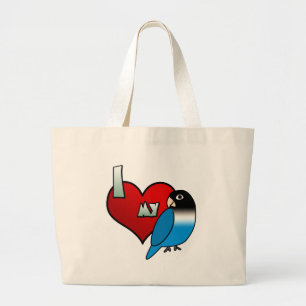 I Liebe mein blaues Schwarzesverdeckter Lovebird Jumbo Stoffbeutel