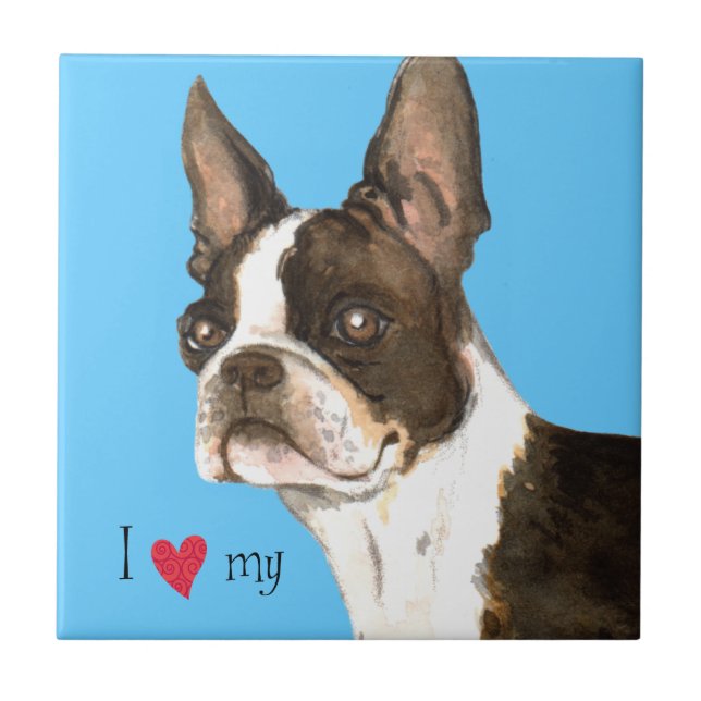 I Liebe mein Boston-Terrier Fliese (Vorderseite)