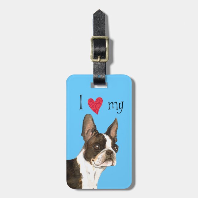 I Liebe mein Boston-Terrier Gepäckanhänger (Vorderseite vertikal)
