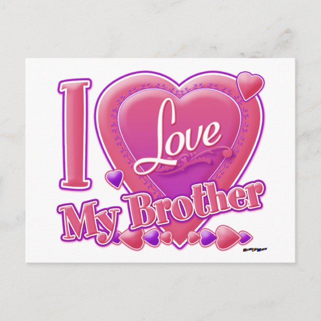 I Liebe Mein Bruder rosa/lila - Herz Postkarte (Vorderseite)