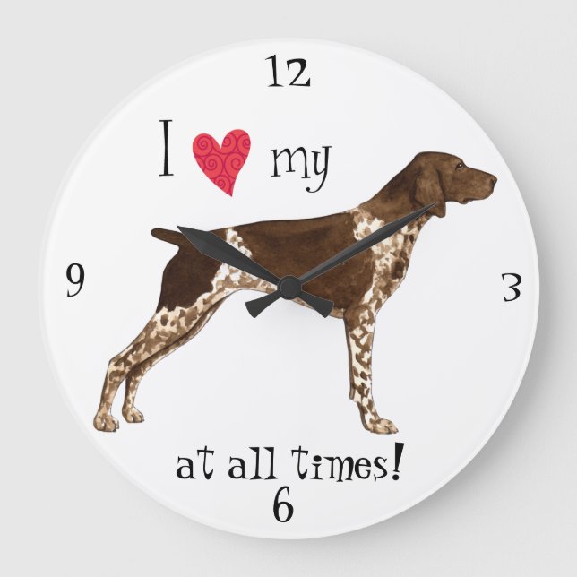 I Liebe mein deutscher kurzhaariger Zeiger Große Wanduhr (Vorderseite)