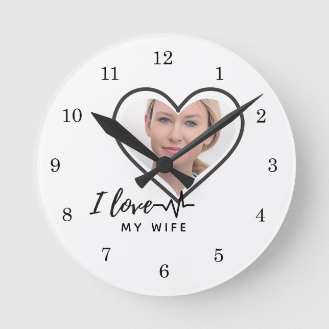 I Liebe Mein Ehefrau FOTO Geschenk - Bester Freund Runde Wanduhr (Vorderseite)