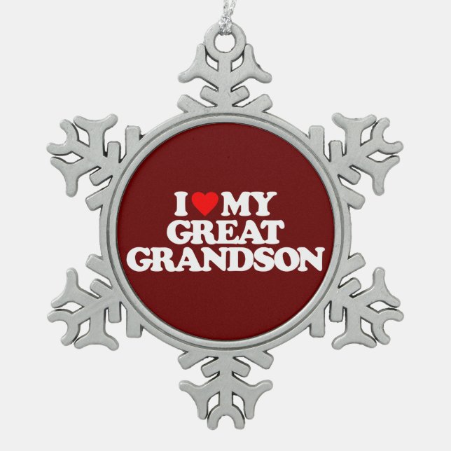 I LIEBE MEIN GROSSES - ENKEL SCHNEEFLOCKEN Zinn-Ornament (Vorderseite)