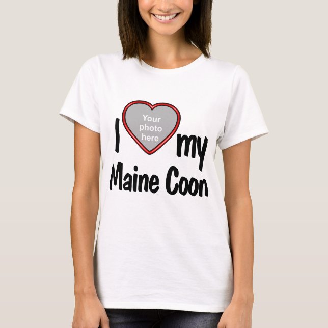 I Liebe Mein Hauptcoon Cat - Foto Rotes Herz Rahme T-Shirt (Vorderseite)