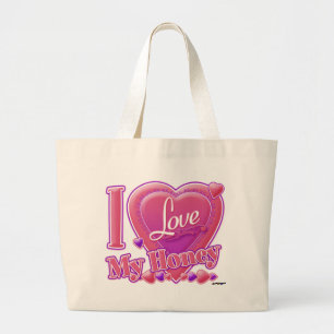 I Liebe Mein Honig rosa/lila - Herz Jumbo Stoffbeutel