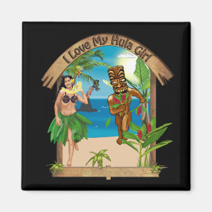 I Liebe mein Hula Mädchen Tiki Magnet