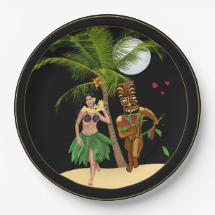 I Liebe mein Hula Mädchen Tiki PapierTeller 9"