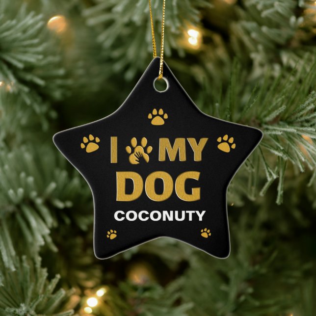 I Liebe Mein Hundename passt personalisieren Keramik Ornament (Baum)