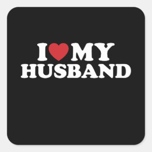 I LIEBE MEIN HUSBAND I Herz Groovy Retro Quadratischer Aufkleber
