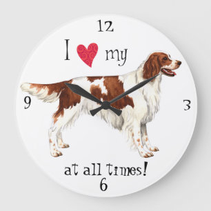 I Liebe mein irischer roter u. weißer Setzer Große Wanduhr