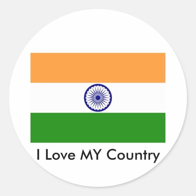 I Liebe MEIN LAND Indien Runder Aufkleber (Vorderseite)