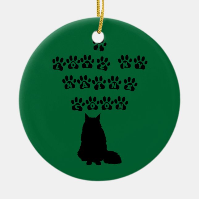 I Liebe mein Maine-Waschbär--Schwarzer Text Keramik Ornament (Vorne)