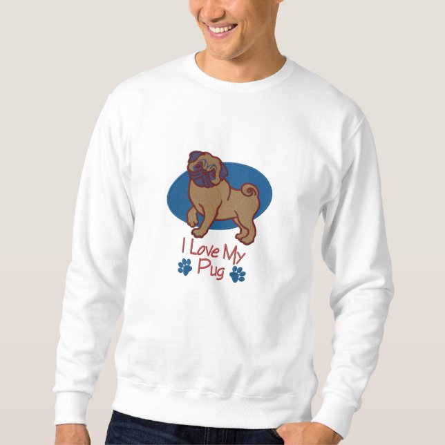 I Liebe Mein Mops besticktes Sweatshirt - Rot, Bla (Vorderseite)