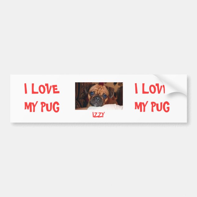 I LIEBE MEIN MOPS, IZZY, I-LIEBE MEIN MOPS AUTOAUFKLEBER (Vorne)