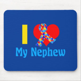 I Liebe mein Neffe-Autismus-Bewusstseins-Blau Mousepad