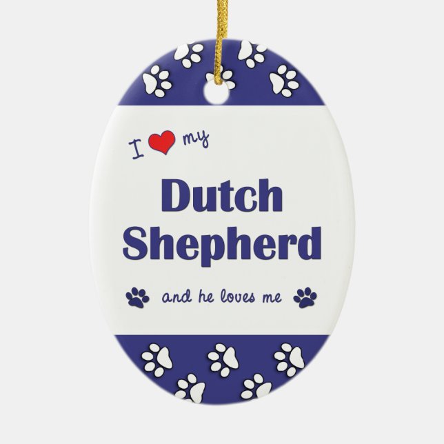 I Liebe mein niederländischer Schäfer (männlicher Keramik Ornament (Vorne)