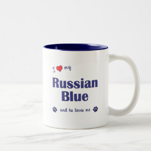 I Liebe mein russisches Blau (männliche Katze) Zweifarbige Tasse