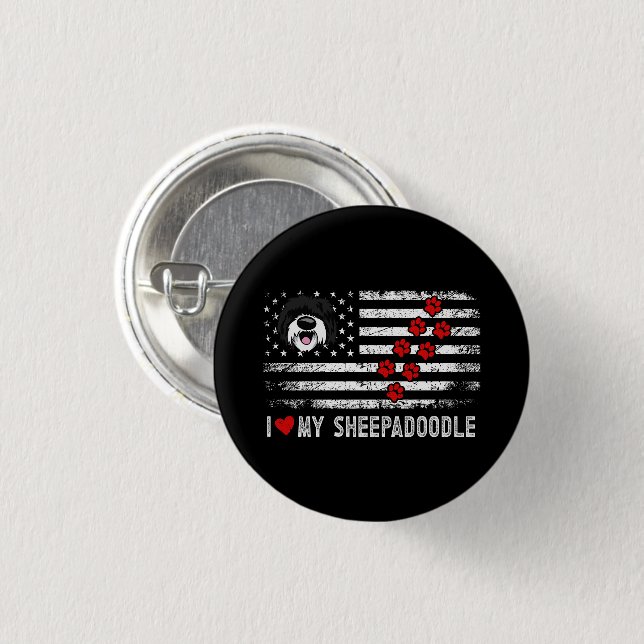 I Liebe Mein Sheepadoodle Niedlicher Hundebesitzer Button (Vorne & Hinten)