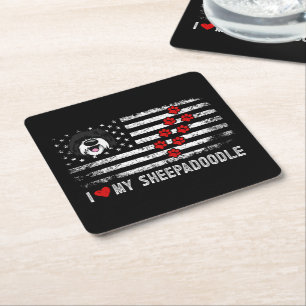 I Liebe Mein Sheepadoodle Niedlicher Hundebesitzer Rechteckiger Pappuntersetzer