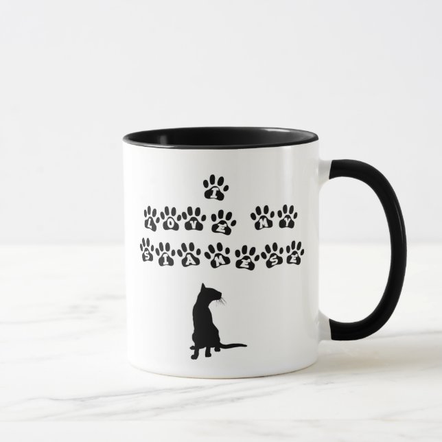 I Liebe mein siamesisches--Schwarzer Text Tasse (Rechts)