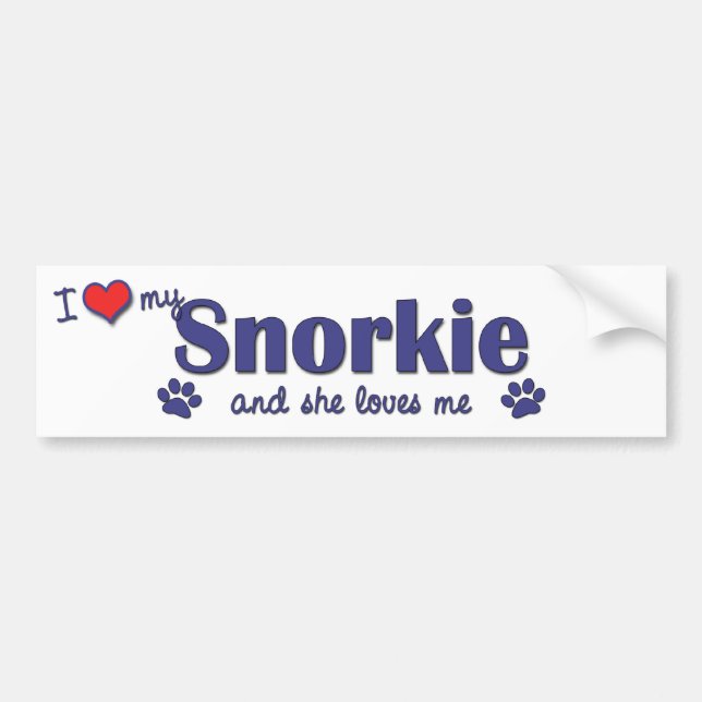 I Liebe mein Snorkie (weiblicher Hund) Autoaufkleber (Vorne)