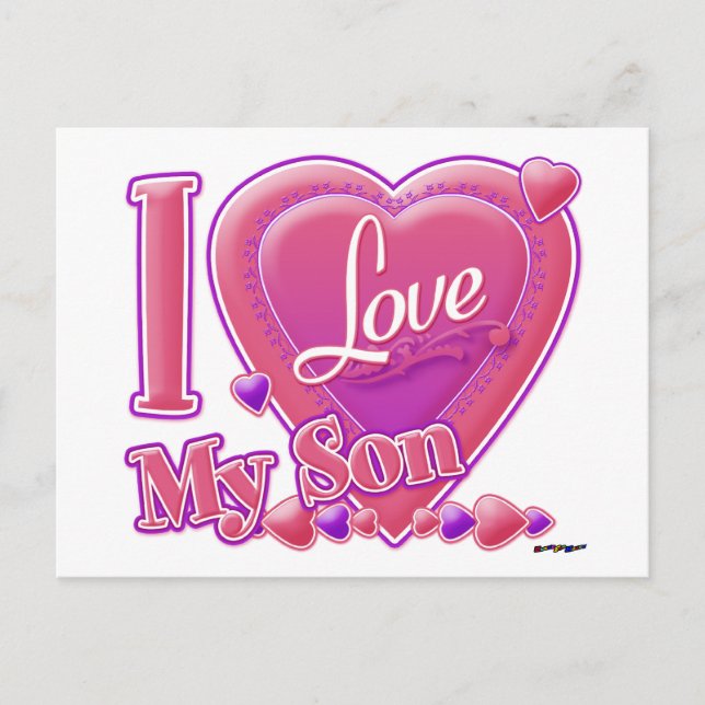 I Liebe Mein Sohn rosa/lila - Herz Postkarte (Vorderseite)