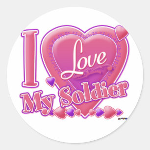 I Liebe Mein Soldat rosa/lila - Herz Runder Aufkleber