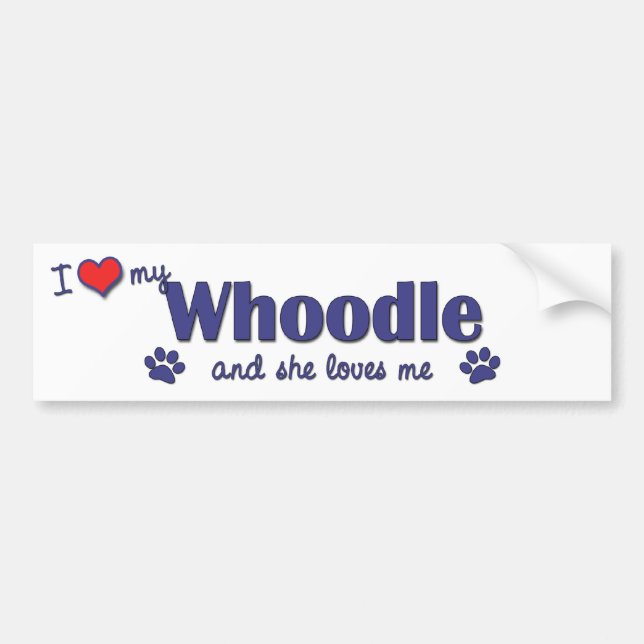 I Liebe mein Whoodle (weiblicher Hund) Autoaufkleber (Vorne)