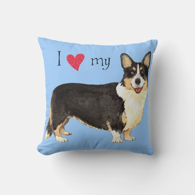 I Liebe mein Wolljacken-WaliserCorgi Kissen (Vorderseite)