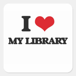 I Liebe meine Bibliothek Quadratischer Aufkleber